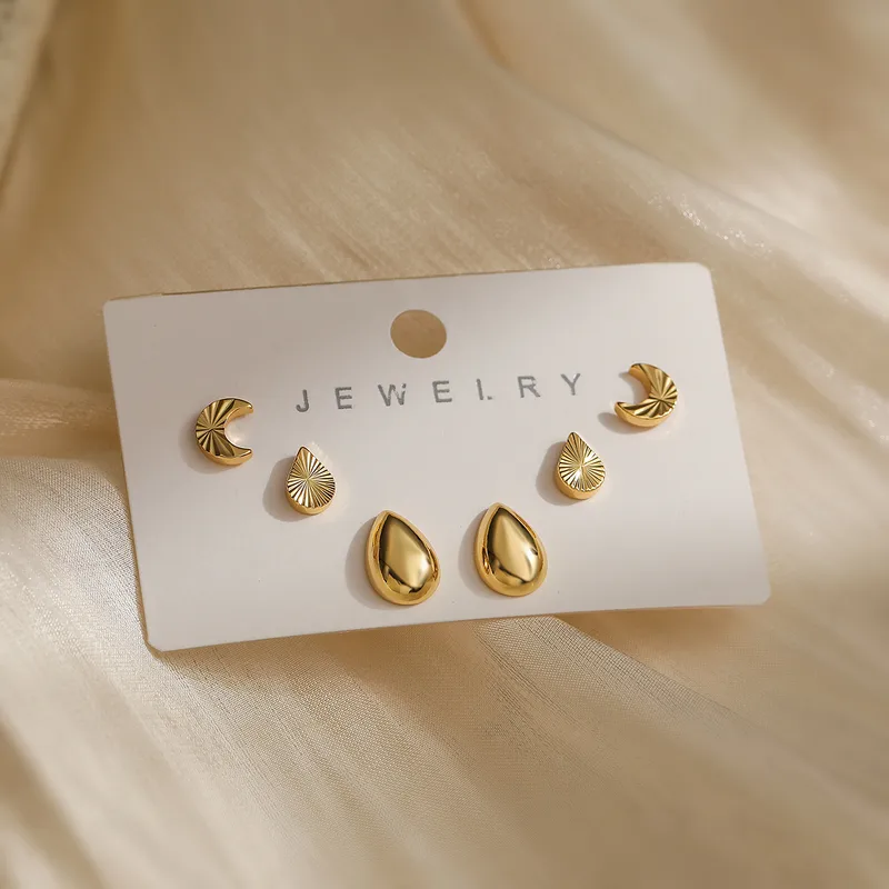  Simple Style Star Water Droplets Ear Studs - Celestial Design 