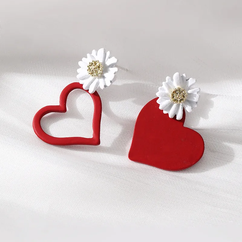 Red Heart with Flower Earring