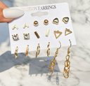 Gold Metal Stud Earring Set