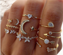 Enacolor 9Pcs/Set Exquisite Moon Flower Set Rings Luxury Zircon Crystal Metal Ring