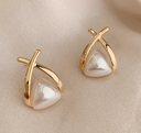  Silver needle geometric triangle pearl light stud earrings - Minimalist Design 