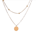 Women's Necklaces Double-layers Gold Color Short Chain Round Piece Pendants