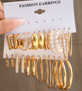 Gold Color Pearl Hoop Earrings Set