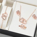 Rose Gold Heart Decor Necklace Earrings Bracelet Jewelry Set (4 Pieces)