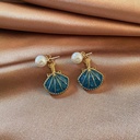 Temperament Ocean Blue Shell Mosquito Coil Clip Earrings