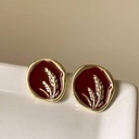 Vintage Red Wine Resin Stud Elegant C-Shape Geometric Temperament Earrings