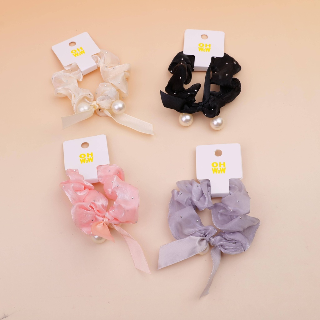 Pearl bow crystal bead hair loop