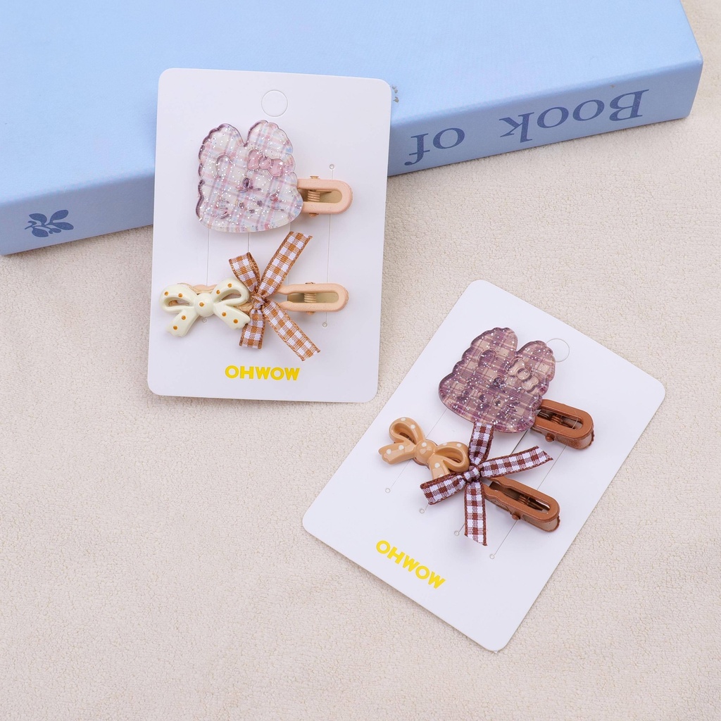 Bear head bow hair clip set