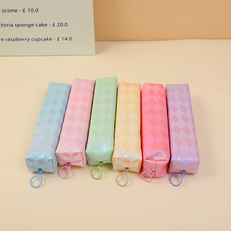 Bright Leather Grid Square Pen Bag