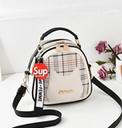 Women's Small Pu Leather Stripe Elegant Square Zipper Shoulder Bag Handbag Crossbody Bag