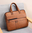 Men's Solid Color Pu Leather Zipper Handbag