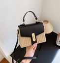 Women's Small Straw Color Block Vacation Beach Weave Square Lock Clasp Crossbody Bag Straw Bag