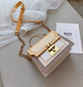 Women's Pu Leather Color Block Streetwear Square Lock Clasp Handbag