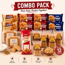 Khajurico Mega Snack Combo Pack | 2x Peanut, 2x Coconut, 2x Atta, 2x Quminie Cookies + Salted Ajwain Puff + Puffino Sesame Bar (12 Pcs) + Stick Noodles
