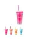 Double Wall Plastic Tumbler with Straw (600mL)